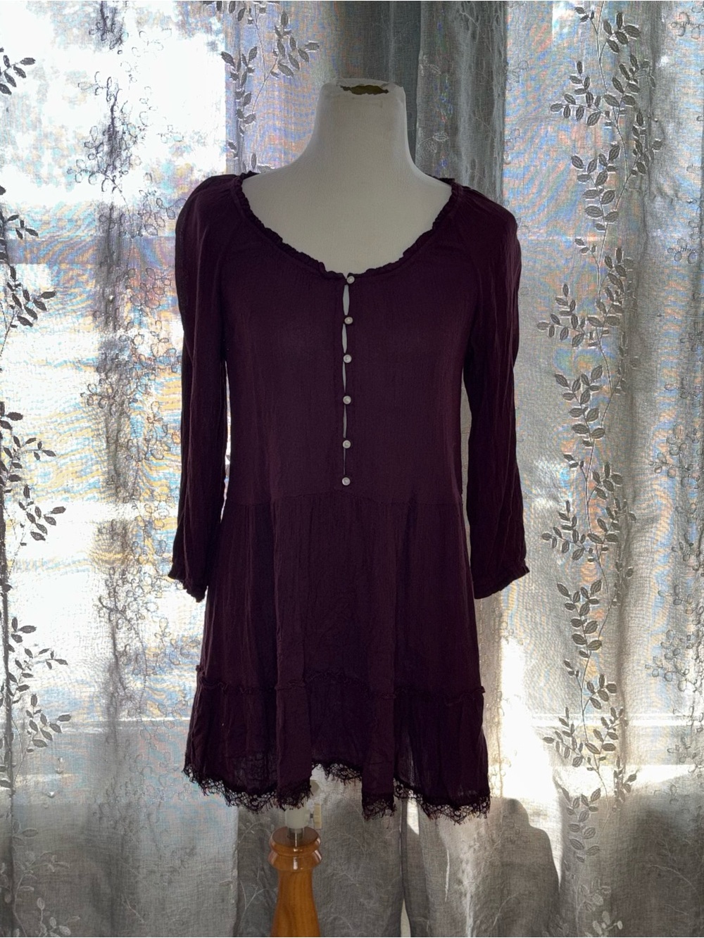 aerie Plum Long-Sleeve Button-Front Tunic Dress